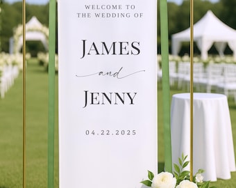 Custom Linen Wedding Welcome Sign, Personalized Fabric Banner