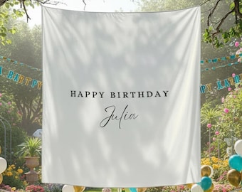 Pancarta de cumpleaños de lino personalizada, nombre personalizado, decoración de fiesta bohemia