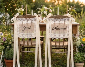 Sheer Lace Just Married Signs for Chairs - Bride & Groom Sweetheart Table Sign Decor