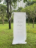 Lace Wedding Welcome Sign, Custom Linen Fabric Banner product logo