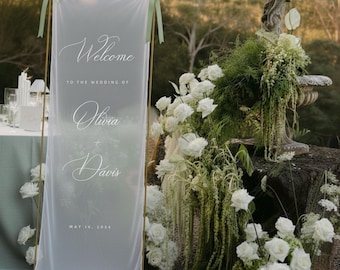 Schiere Spitze Hochzeit Willkommensschild: Personalisierte moderne Hochzeitsbanner