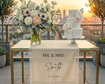 Personalized Linen Wedding Table Runner, Modern Ceremony Decor