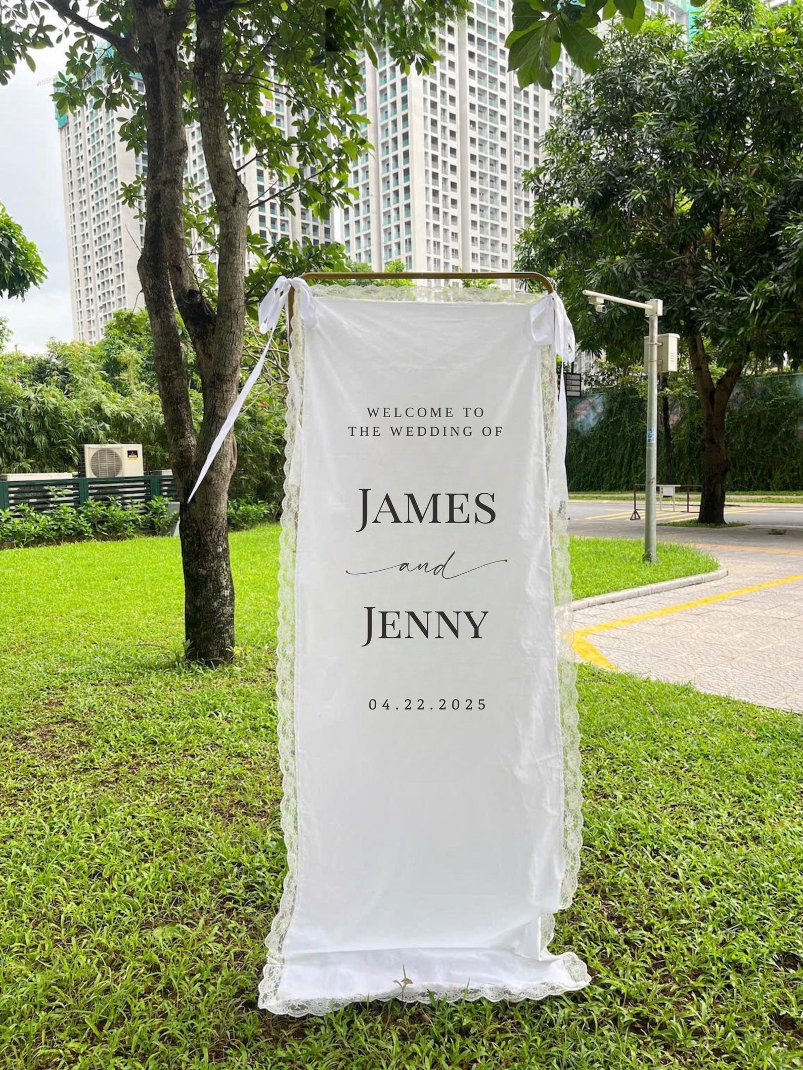 Custom Linen Wedding Welcome Sign • Personalized Engagement Banner - Etsy