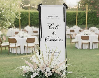 Custom Linen Wedding Welcome Sign, Personalized Fabric Banner