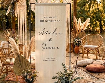 Stoff Hochzeit Willkommensschild Modernes Hochzeit Willkommensschild Stoff Leinen Benutzerdefinierte Trauung Boho Hochzeit Willkommensschild Zeremonie-Zeichen