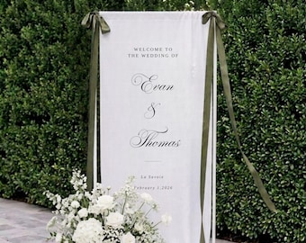 Personalized Linen Wedding Welcome Sign – Custom Fabric Banner for Weddings, Bridal Showers & Special Events
