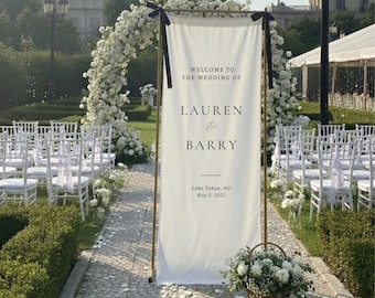 Custom Linen Wedding Welcome Sign, Personalized Fabric Banner