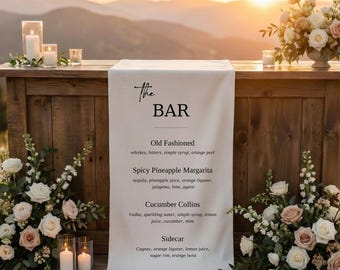 Custom Linen Wedding Bar Sign, Minimalist Drink Menu