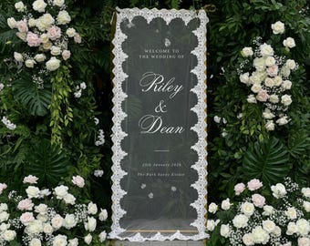 Schiere Spitze Hochzeit Willkommensschild Tüll Stoff Banner Elegante Blumenart Brautzeremonie Dekor