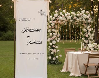 Cartello di benvenuto per matrimonio in tessuto personalizzato: design elegante e personalizzato