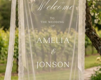 Sheer Lace Wedding Welcome Sign: Personalized Modern Wedding Banner