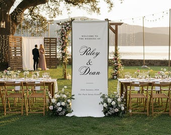 Custom Linen Wedding Welcome Sign, Personalized Wedding Banner