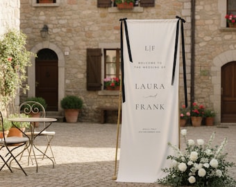 Custom Linen Wedding Welcome Sign, Modern Fabric Banner