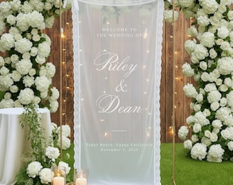 Schiere Spitze Hochzeit Willkommensschild: Personalisierte moderne Hochzeitsbanner