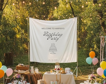 Bandera de cumpleaños de lino personalizada, bandera con nombre personalizado, arte de pared bohemio