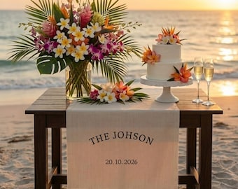 Wedding Table Runner, Personalized Last Name Sign, Custom Linen Wedding Banner, Sweetheart Table Decor, Wedding Reception Gift