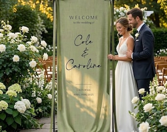 Stoff Hochzeit Willkommensschild Modernes Hochzeit Willkommensschild Stoff Leinen Benutzerdefinierte Trauung Boho Hochzeit Willkommensschild Zeremonie-Zeichen