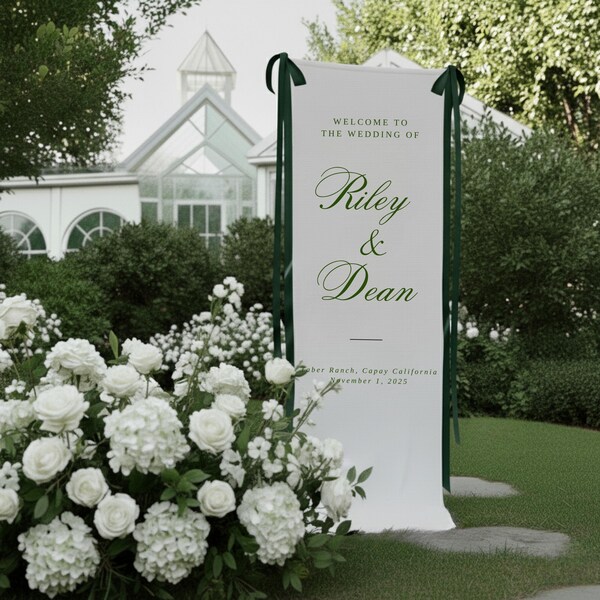 Custom Linen Wedding Welcome Sign, Elegant Ceremony Decor