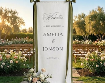 Stoff Hochzeit Willkommensschild Modernes Hochzeit Willkommensschild Stoff Leinen Benutzerdefinierte Trauung Boho Hochzeit Willkommensschild Zeremonie-Zeichen