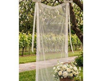 Sheer Lace Wedding Welcome Sign: Personalized Modern Wedding Banner