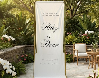 Custom Linen Wedding Welcome Sign, Personalized Fabric Banner