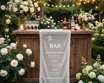 Lace Sheer Wedding Bar Sign: Elegant Cocktail Menu Banner