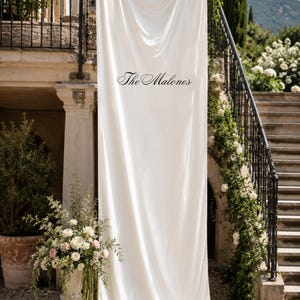 Personalized Wedding Scroll Sign, Large Fabric Welcome Banner, Classic Script Wedding Signage, Romantic Chateau Wedding Ceremony Decor