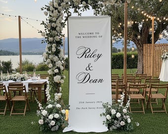 Custom Linen Wedding Welcome Sign, Modern Personalized Banner