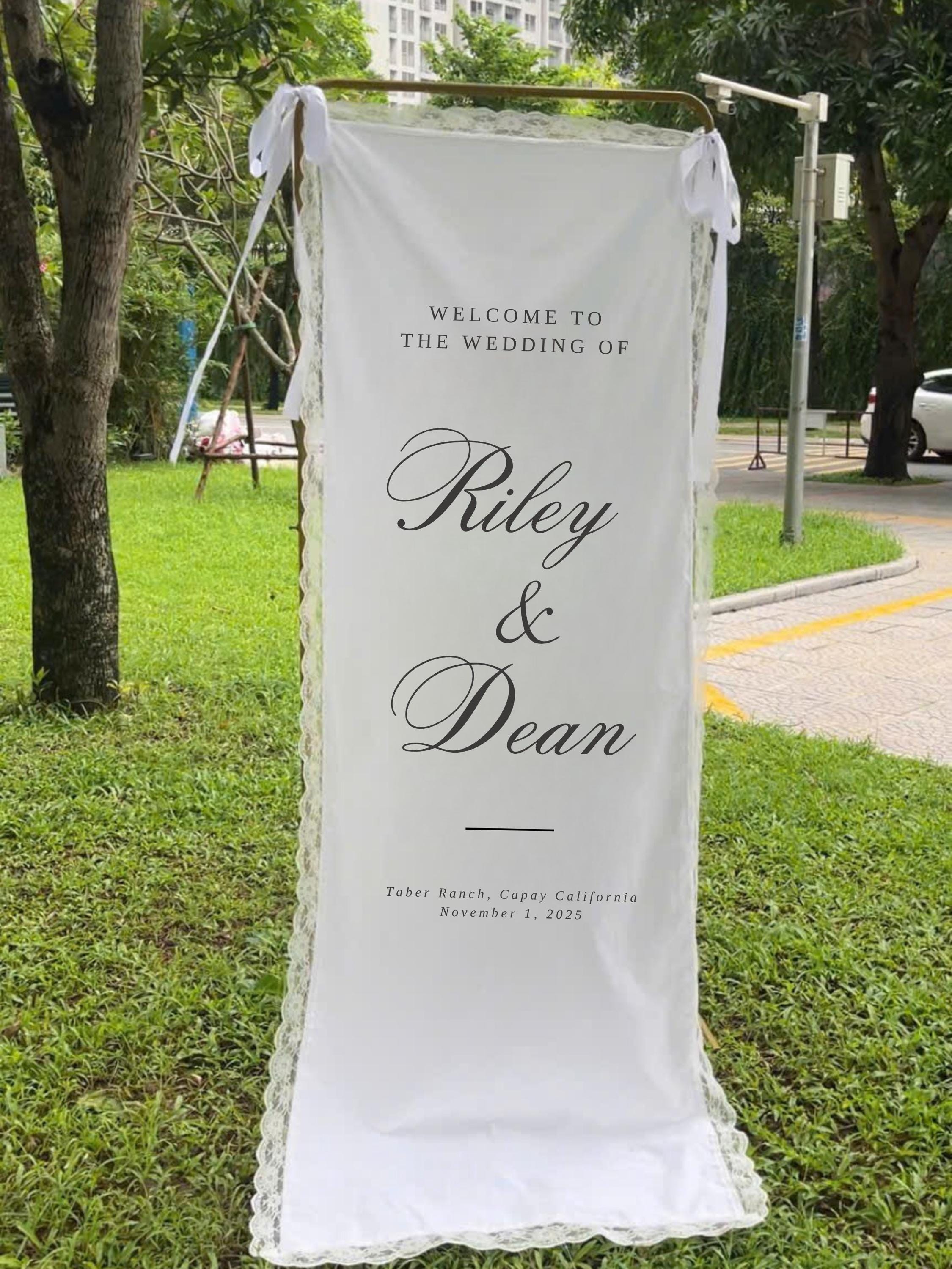 Custom Linen Wedding Welcome Sign • Personalized Engagement Banner - Etsy