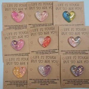 A tiny pocket hug resin sparkly tiny heart gift keepsake. hug in a box. Thoughtful small gift for someone. Friendship gift.