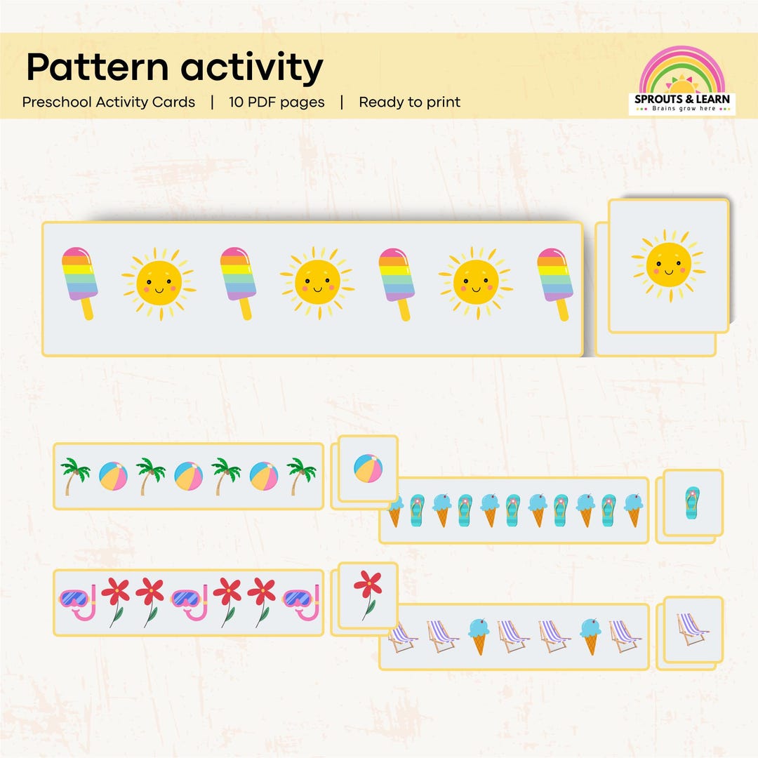 Summer Patterns for Preschool | Printable Matching Cards | Early Math ...