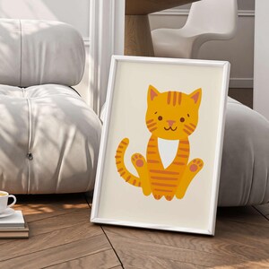 Printable Cute Orange Cat Wall Art for Nursery, Kids Room Decor, Modern Minimalist Animal Art, Digital Download, Playful Pet Poster for Kids