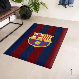 FC Barcelona Logo Rug, Custom Football-Inspired Rug, Soccer Fan Gift, Soccer Fan Carpet, Barça Crest Mat, Sports Room Decor Polyester Rug