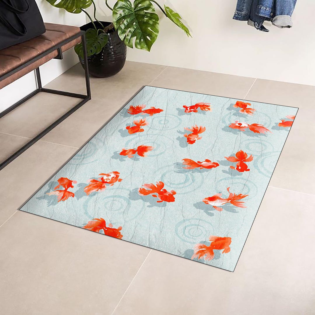 Aquatic Rug Japanese Koi Fish Pond Rug, Goldfish Area Rug, Zen Water Garden Mat ...