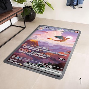 Anime Rug, Fire Dragon Rug for Trading Card Lovers, Soft Polyester Floor Mat, Cozy Room Carpet, Unique Decor for Fan