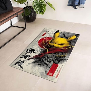 Anime Inspired Rug , Electric Creature Fantasy Art Carpet ,Japanese Style Gamer Floor Mat, Bold Otaku Home Decor Accent