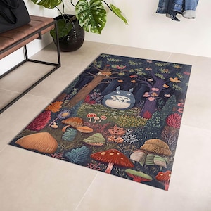 Whimsical Forest Spirit Fan Art Rug, Japanese Anime Decorate Rug, Cute Totoro Rug, Japanese Anime Rug, Anime Giftful Rug, Polyester Rug