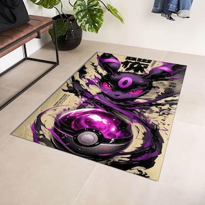 Anime Rug, Gengar Rug, Polyester Floor Mat, Japanese Ink Art Style, Purple & Black Ghost Carpet, Otaku Gamer Room Decor, Umbreon Rug