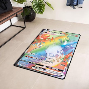 Anime Rug, Fire Dragon Rug for Trading Card Lovers, Soft Polyester Floor Mat, Cozy Room Carpet, Unique Decor for Fan