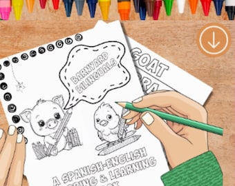 Barnyard Bilinguals Coloring and Learning Book | Farm Animal Coloring Pages | English Spanish Educational Activity for Kids