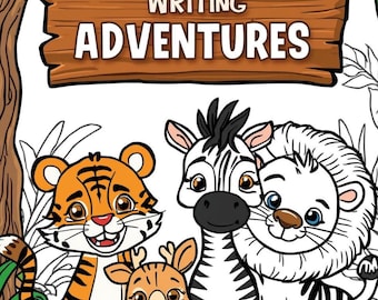 Printable Animals Coloring & Writing Adventures Book | 28 Pages PDF | Jungle Animals Activity Book for Kids