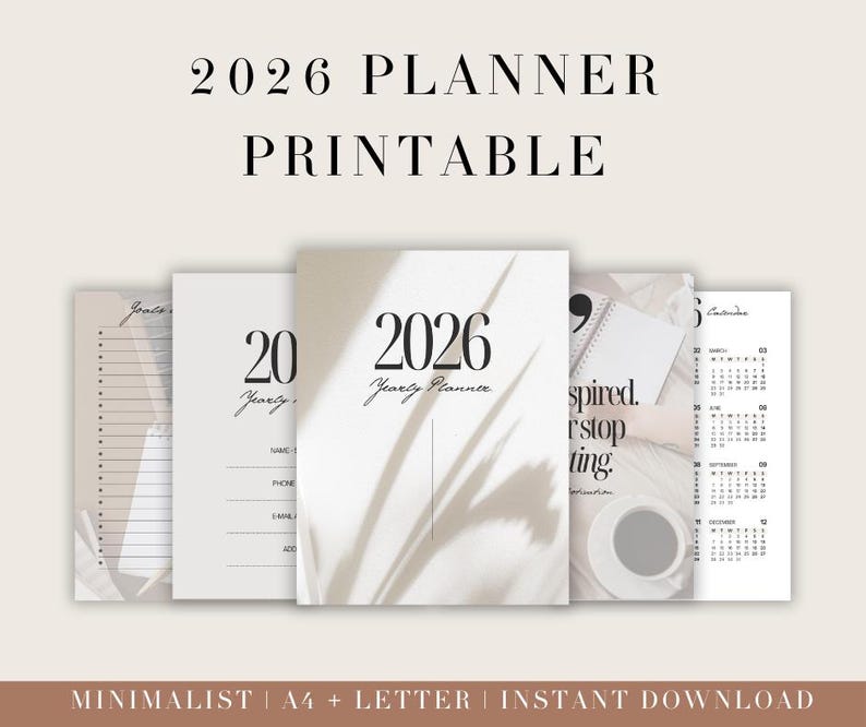 Printable 2026 Planner | A4 &amp; Letter PDF | Minimalist Monthly Calendar ...