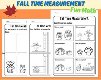 Autumn/Fall Time Measurement | Kindergarten Fun Math Worksheets for Fall Season | NoPrep | Pre-K Printable Math Worksheet/Activity