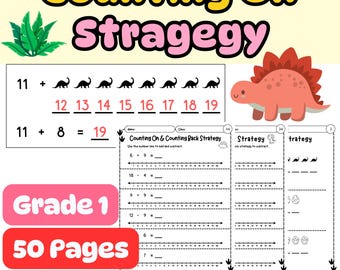 Dinosaur Counting On + Number Line Worksheets | Grade 1 Addition & Subtraction
