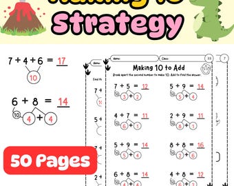 Dinosaurs Making 10 Strategy to Add & Sub | Grade 1 Standard Aligned Worksheets