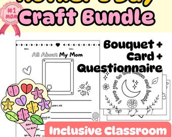 Mothers Day Questionnaire + Card + Math Craft Bundle| Craft Activity for Kindergarten to 1st Grade