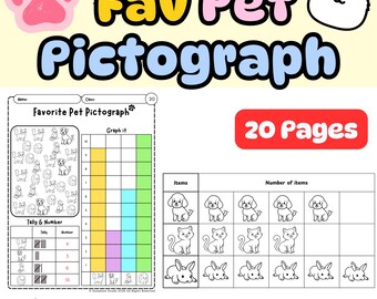 Pictograph and Bar Graph Worksheets | Favorite Pet | Count & Tally | K, 1st, 2nd