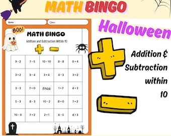 Halloween Addition and Subtraction within 10 Bingo | for Kindergarten and 1st Grade | Printable Math Game | Low Prep Activity