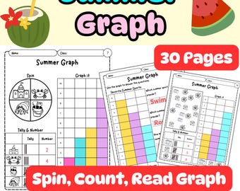 Grafico a barre estivo: Gira, conta e crea schede di lavoro per grafici a barre / Scuola dell'infanzia - Prima elementare