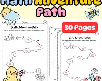 Ruta de aventuras matemáticas / Suma y resta de varios pasos dentro del rango de 20 / Actividad para niños de preescolar y primer grado